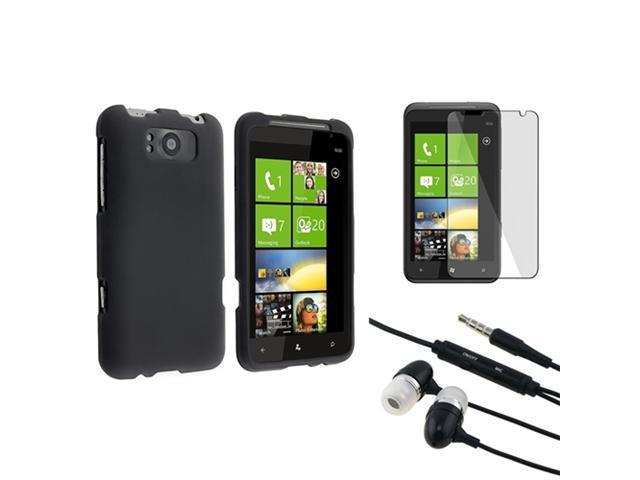 Insten Black Rubber Hard Case Cover + LCD SP Film + Headphone For AT&T HTC Titan 4G X310E