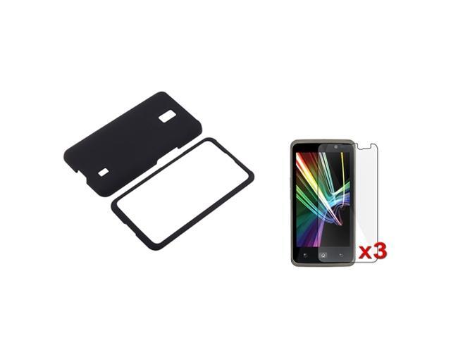 Insten Black Rubber Snap on Hard Case Cover + 3x Clear Screen Film For LG VS920 Spectrum