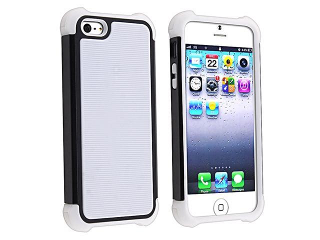 Insten White Skin/Black Hard Hybrid Armor Case + White Car Charger Adapter Compatible with Apple iPhone 5