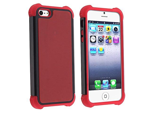 Insten Red Skin/Black Hard Hybrid Armor Case + White Car Charger Adapter Compatible with Apple iPhone 5
