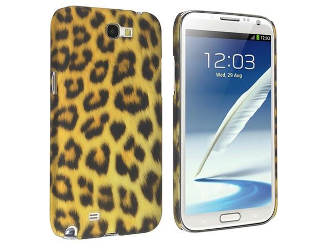 Insten Leopard Snap on Rubber Coated Case Cover + Anti Glare Screen Protector Compatible with Samsung Galaxy Note II N7100