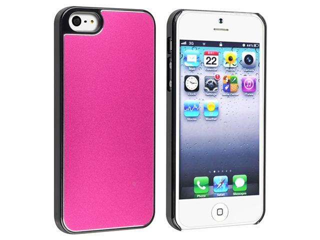 Insten Hot Pink Frost Aluminum Rear Snap on Hard Plastic Case Cover + 1 White Home/Wall Charger Adapter for Apple iPhone 5