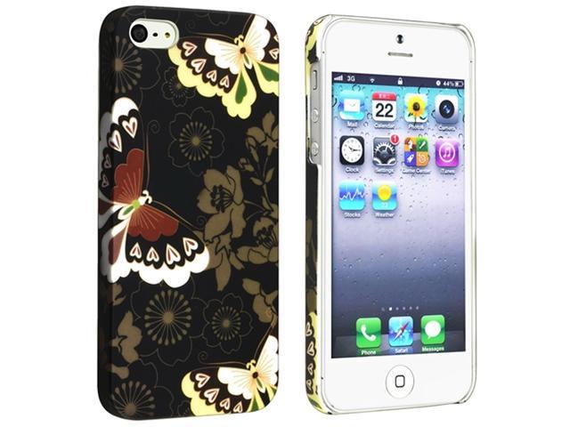 Insten Flower Rear Style 52 Snap on Rubber Coated Case Cover + Privacy Screen Cover for Apple iPhone 5