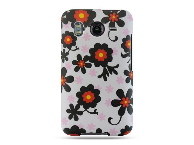 HTC Inspire 4G White with Black Daisy Design Crystal Rubberized Case