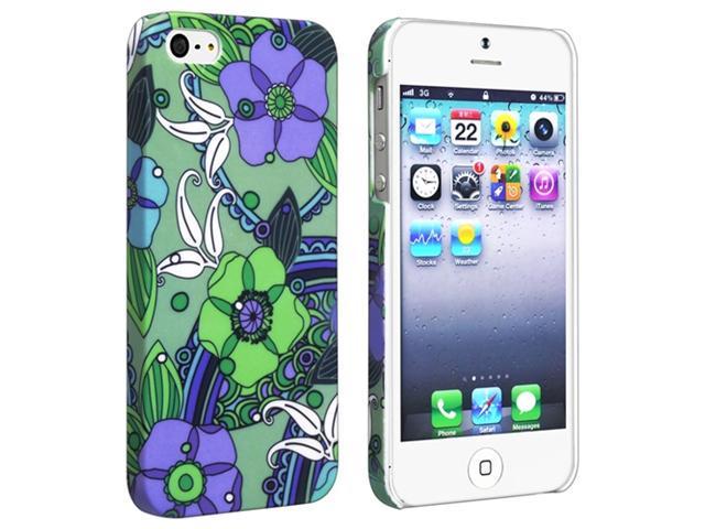 Insten Flower Rear Style 25 Snap on Rubber Coated Case Cover + Privacy Screen Cover for Apple iPhone 5