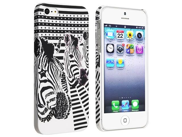 Insten White/ Black Zebra Head Clip on Rubber Coated Case Cover + 2 LCD Kit (Front & Back) Anti Glare Screen Cover Compatible With Apple iPhone 5 / 5s 929482