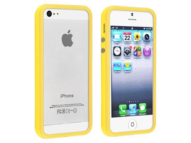 Insten Yellow Bumper TPU Case Cover with Aluminum Button with White Home/Wall Charger Adapter Compatible with Apple iPhone 5