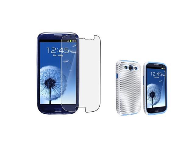 Insten Light Blue Hybrid Meshed Case + Anti Glare LCD Cover compatible with Samsung Galaxy S III / S3