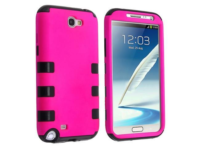 Insten Black Skin / Hot Pink Hard Hybrid Case Cover + Clear Screen Protector Compatible with Samsung Galaxy Note II N7100