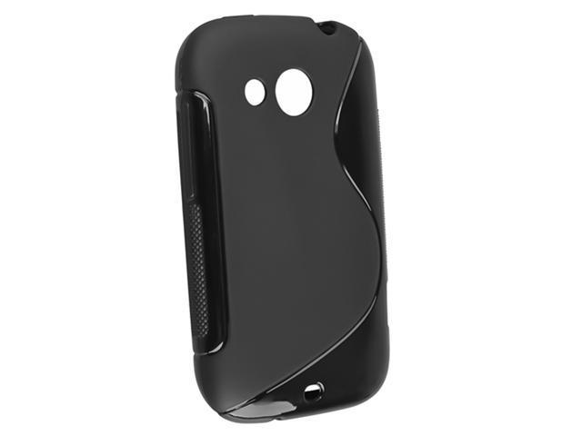 Insten Black S Shape TPU Rubber Skin Case Cover + In ear (w/on off) Stereo Headsets compatible with HTC Desire C