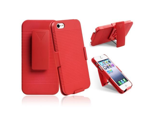 Insten Red Swivel Holster with Stand Case Cover + Privacy Screen Protector compatible with Apple iPhone 5