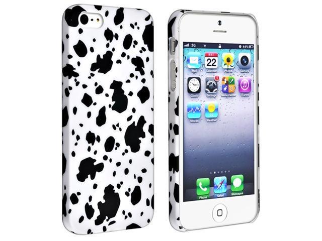 Insten Black/ White Splash Ink Snap on Rubber Coated Case Cover + 2 LCD Kit Mirror Film Guard compatible with Apple iPhone 5