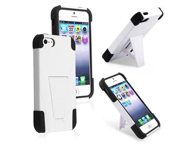 Insten White / Black Frame Hybrid Case Cover + 2 LCD Kit (Front & Back) Anti Glare Screen Cover compatible with Apple iPhone 5 