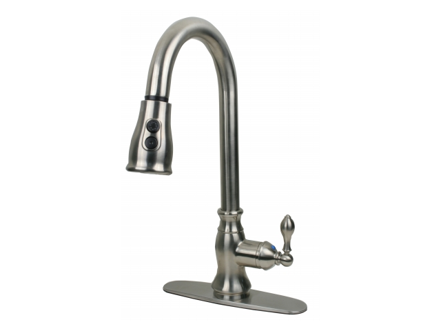 Ultra Faucets UF12103 Single Handle Stainless Steel Kitchen Faucet With Pull Dow