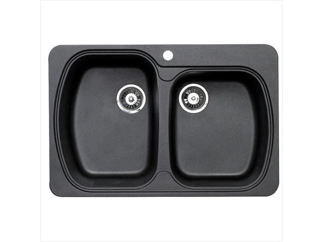 Astracast AS US2DRZUSSK Premium Offset Dual Mount Granite 33 in. x 22 in. x 10 in. 1 Hole Double Bowl Kitchen Sink in Metallic Black