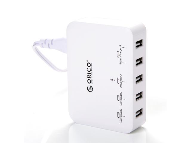 ORICO DCAP 5S 40W 5 Port High Speed Desktop USB Charger for iPhone 6s / 6 / 6 plus, iPad Air 2 / mini 3, Samsung Galaxy S6 Edge / Note 5, HTC M9, Nexus and More   White 