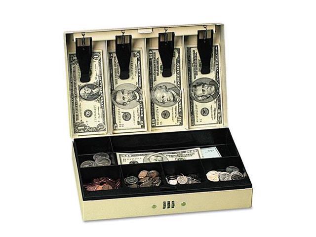 PM Company Securit 04961 Steel Cash Box w/6 Compartments, Three Number Combination Lock, Pebble Beige