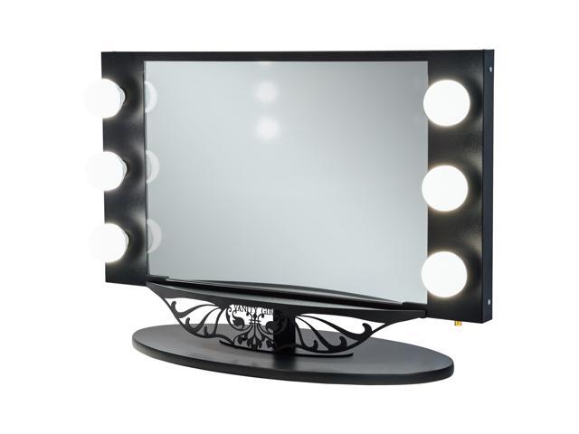 Black Vanity Girl Starlet Lighted Mirror With Optic Glass And Black Vanity Girl Starlet Lighted Mirror With Optic Glass And 6 Cosmetic Light Bulbs Around