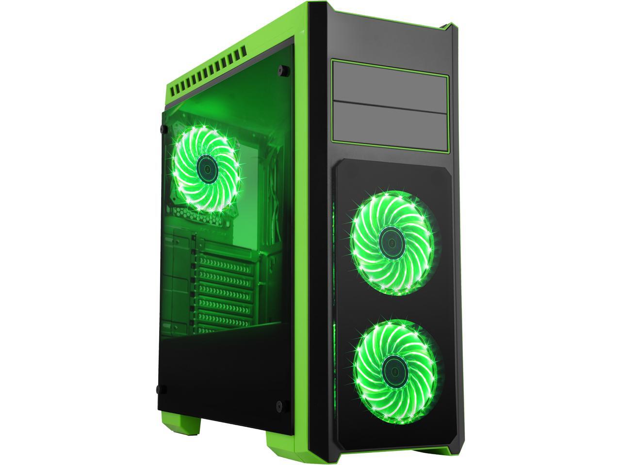 Diypc DIY-TG8-BG ATX Mid Tower Gaming Computer Case Chassis and USB 3.0 (Black / Green)