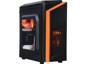 DIYPC  DIY-F2-O Black/Orange USB 3.0 Micro-ATX Mini Tower Gaming Computer Case with 2 x Orange LED Fans (Pre-installed) 