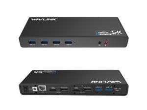 Wavlink Dual 4K Display Laptop Docking Station Single 5K&#47;Dual 4K &#64;60Hz USB 3.0 and USB-C Dual Monitor Docking Station With 2 x HDMI, 2 DP, Gigabit Ethernet, 6 x USB 3.0, Audio, Mic, For Windows&#47;Mac