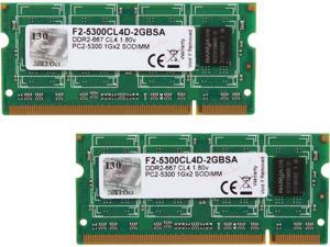 G.SKILL 2GB (2 x 1GB) 200-Pin DDR2 SO-DIMM DDR2 667 (PC2 5300) Dual Channel Kit Laptop Memory Model F2-5300CL4D-2GBSA