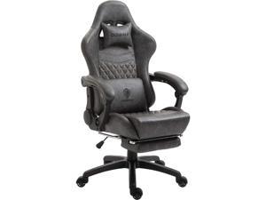Dowinx Gaming Chair Office Chair PC Chair with Massage Lumbar Support, Vantage Style PU Leather High Back Adjustable Swivel Task Chair with Footrest &#40;Light Grey&#41;