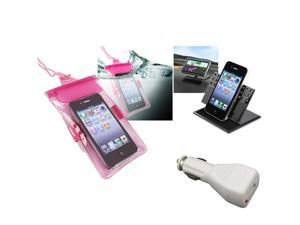 Insten Pink Waterproof Bag Case + Car Charger + Dashboard Mount For iPhone 5 / 5s / 5c / 4 / 4s 906697