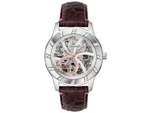    Bulova Womens Automatic Diamond Brown Leather