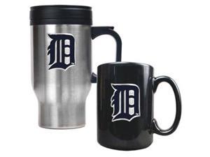 Detroit Tigers   Stainless Steel Travel Mug & Black Ceramic Mug Set   Primary Lo
