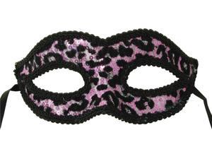    Electro Petite Costume Mardi Gras Mask Pink/Black Leopard 