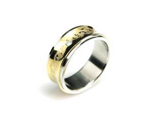 Stainless Steel Concave Gold Inlay Dragon Cubic Zirconia Band Ring Men Size 8