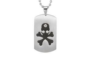 Cubic Zirconia & Skull Design Dog Tag Stainless Steel Pendant Necklace 22"