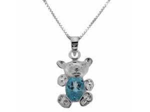Sterling Silver Genuine Blue Topaz Stone Teddy Bear Pendant