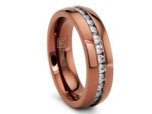    6MM Chocolate Eternity Stainless Steel Ring Wedding Band 