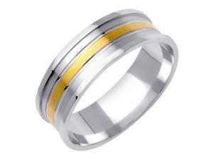 Flat Surface Fancy Women's 7 mm 14K Two Tone Gold Wedding Band