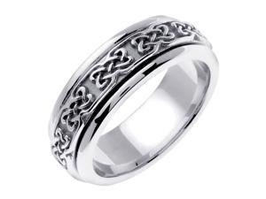 14K White Gold Comfort Fit Dara Knot Celtic Men'S 7 Mm Wedding Band