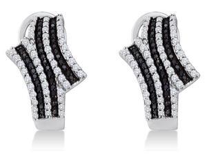 10K White Gold Channel Set Round White and Black Diamond Hoop Earrings    (.94 cttw, G   H Color, SI2 Clarity)