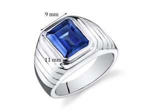 Mens 6.50 Carats Octagon Cut Blue Sapphire Ring In Sterling Silver With Rhodium Finish Size 8, Available Sizes 8 To 13
