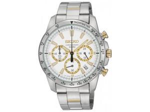 Seiko SSB029 Stainless Steel Quartz Chronograph White Dial Tachymeter 