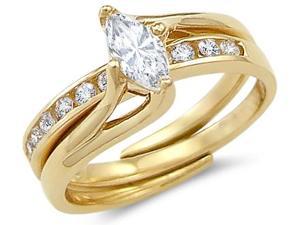   CZ Marquise Engagement Rings Set 14k Yellow Gold Cubic Zirconia 1 CT