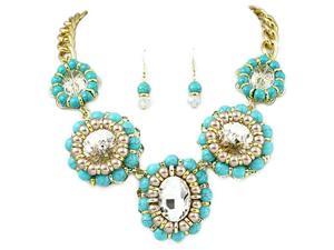   Faux Pearl and Clear Rhinestone Statement Necklace and Earring Set