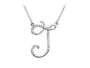    Diamond Letter J Script Initial Pendant  14K White Gold 