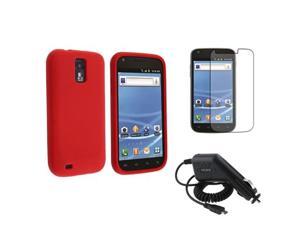 Red Silicone Rubber Case+Car Charger+Guard compatible with Samsung© Galaxy S2 T Mobile T989