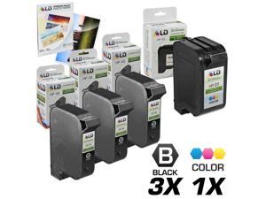 Refurbished LD © Remanufactured Replacement Ink for HP 45 & HP 23 Combo Set   3 Black HP 45 (51645A) and 1 Tri Color HP 23 (C1283D) + Free 20 Pack of LD Brand 4x6 Photo Paper