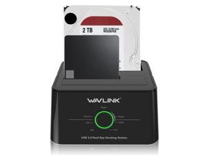 Wavlink USB 3.0 Dual Bay SATA External Hard Drive Docking Station for 2.5 Inch and 3.5 Inch HDD / SSD Support Offline Clone / Backup Functions - Black