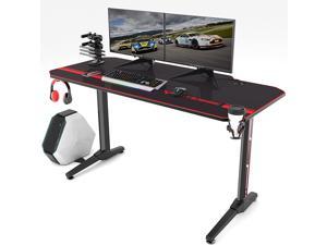 Vitesse 55 inch Gaming Desk, Ergonomic Office PC Computer Desk with Full Desk Mouse Pad, T-Shaped Gamer Tables Pro with USB Gaming Handle Rack, Stand Cup Holder&#38;Headphone Hook