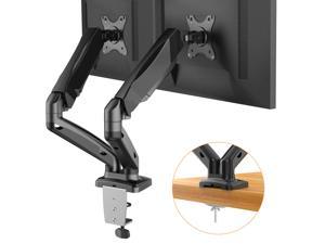 HUANUO Dual Arm Monitor Stand - Adjustable Gas Spring Computer Desk Mount VESA Bracket with C Clamp&#47;Grommet Mounting Base for 13 to 27 Inch Computer Screens - Each Arm Holds up to 14.3lbs