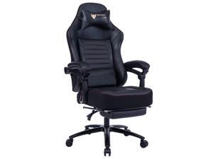 FANTASYLAB Big and Tall 400lb Massage Memory Foam Gaming Chair - Adjustable Tilt, Back Angle and Flip-Up Arms,High-Back Leather Racing Executive Computer Desk Office Chair, Metal Base