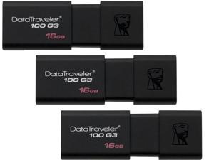 Combo: (3x) Kingston 16GB DataTraveler 100 G3 USB 3.0 Flash Drives (DT100G3/16GB)